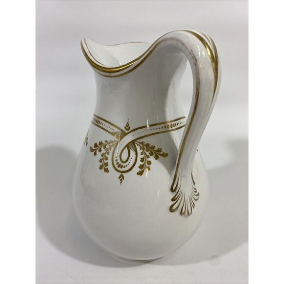 Antique Haviland French White Gilded Painted Pitcher 7.5” - Picture 6 of 14